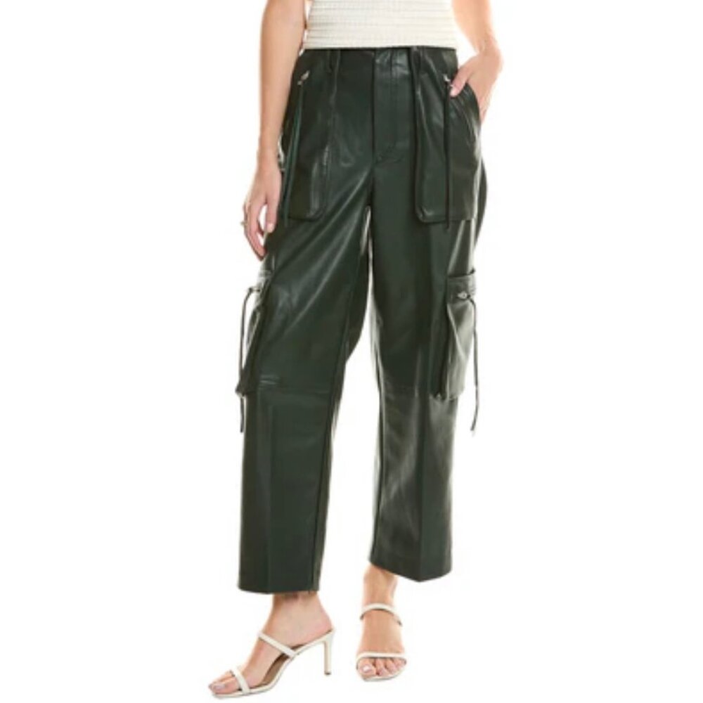BLANKNYC Straight Leg Zipper Cargo Pants Vegan leather Green 26